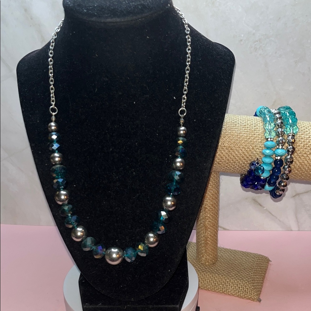 Vintage AB beaded necklace & wrap bracelet